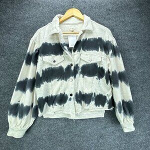 POL Knit Jacket Womens Small Swish Splash Tie Dye Boxy Raw Front‎ Hem Oversized